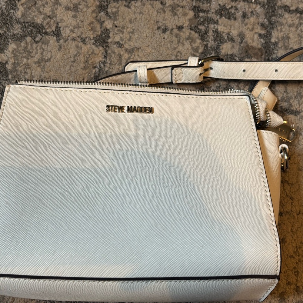 Steve Madden Cream Structured Crossbody Bag with Gold Hardware